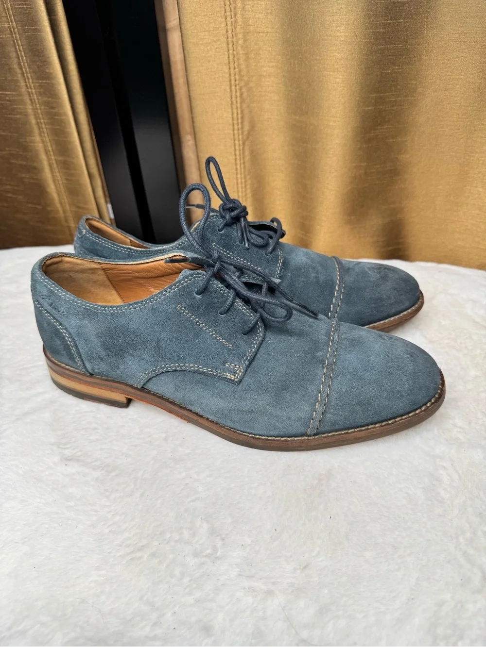 Clarks 1825 Plus Blue Suede Cap Toe Derby Oxfords Men display picture 1